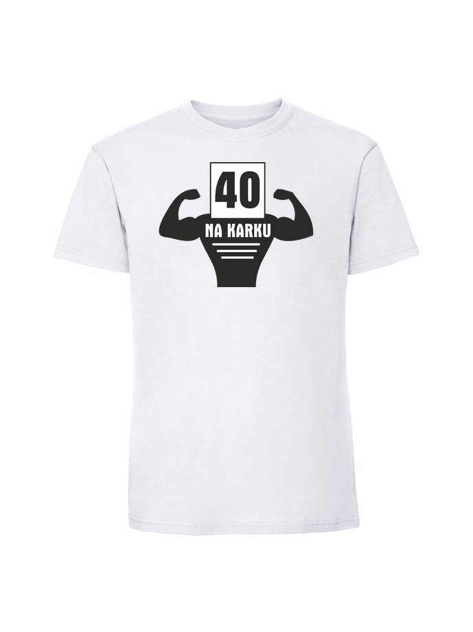 Męska koszulka z nadrukiem - 40 na karku biały S