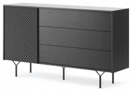 Komody - Komoda z szufladami front ryflowany duża do salonu loft Still 144 cm Czarna - miniaturka - grafika 1