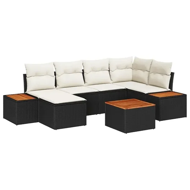 Zestaw 7 częściowy sofa ogrodowa z poduszkami i stołem, czarny