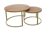 Ławy i stoliki kawowe - Zestaw dwóch stolików kawowych z metalowym stelażem dąb lefkas + złoty C4-W38 - miniaturka - grafika 1