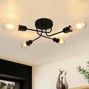 ZMH lampa sufitowa vintage żyrandol czarny LED wymienny bez żarówki