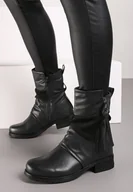 Botki damskie - Czarne Casualowe Botki z Marszczoną Cholewką i Ozdobnym Suwakiem Riaelle - miniaturka - grafika 1