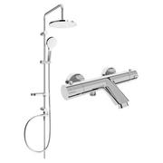Panele prysznicowe - Mexen Erik zestaw wannowo-prysznicowy z deszczownicą i baterią wannową termostatyczną Kai, chrom - miniaturka - grafika 1