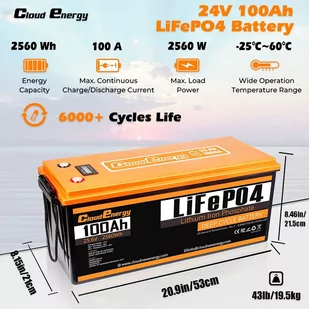 Akumulator LiFePO4 Cloudenergy 24V 100Ah, 2560Wh energii, ponad 6000 cykli, wbudowany BMS 100A - Baterie do zasilaczy awaryjnych UPS - miniaturka - grafika 2