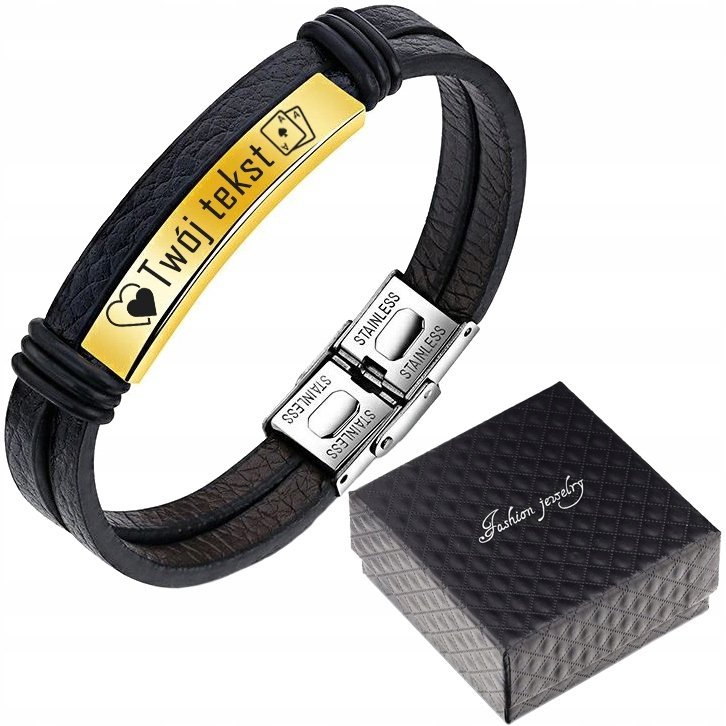 Bransoletka Skórzana Męska Stal Skóra + Grawer