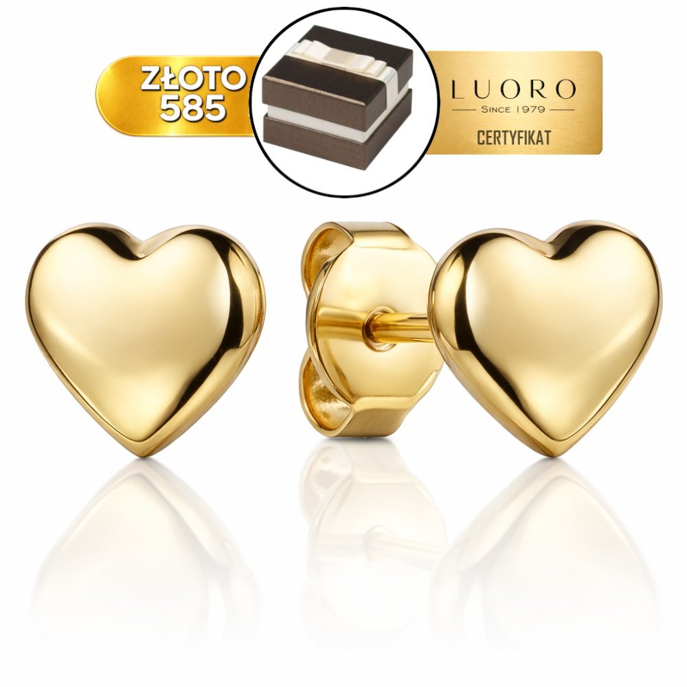 KOLCZYKI ZŁOTE 585 14K SERCA 6 MM SZTYFT SUPER LEKKIE ELEGANCKIE