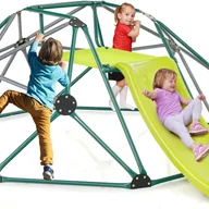 Place zabaw - Zestaw 2 w 1: Kopuła do Wspinaczki i Zjeżdżalnia, Stabilna Metalowa Drabinka Geometryczna o Nośności 150 kg, Plac Zabaw (Zielony + Szary) - miniaturka - grafika 1