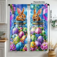 Inne - TEMU 2 Sztuki Nowoczesnych Zawieszeń Z Kreskówką Wielkanocną I Jajkami, Poliestrowe, Dzianinowe, Z Kieszenią Na Pręt, Można Prać W Pralce, - miniaturka - grafika 1