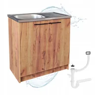 Szafki kuchenne - Szafka Kuchenna Stojąca Dąb Złoty 80 cm ze Zlewem i Syfonem do Zmywarki - miniaturka - grafika 1