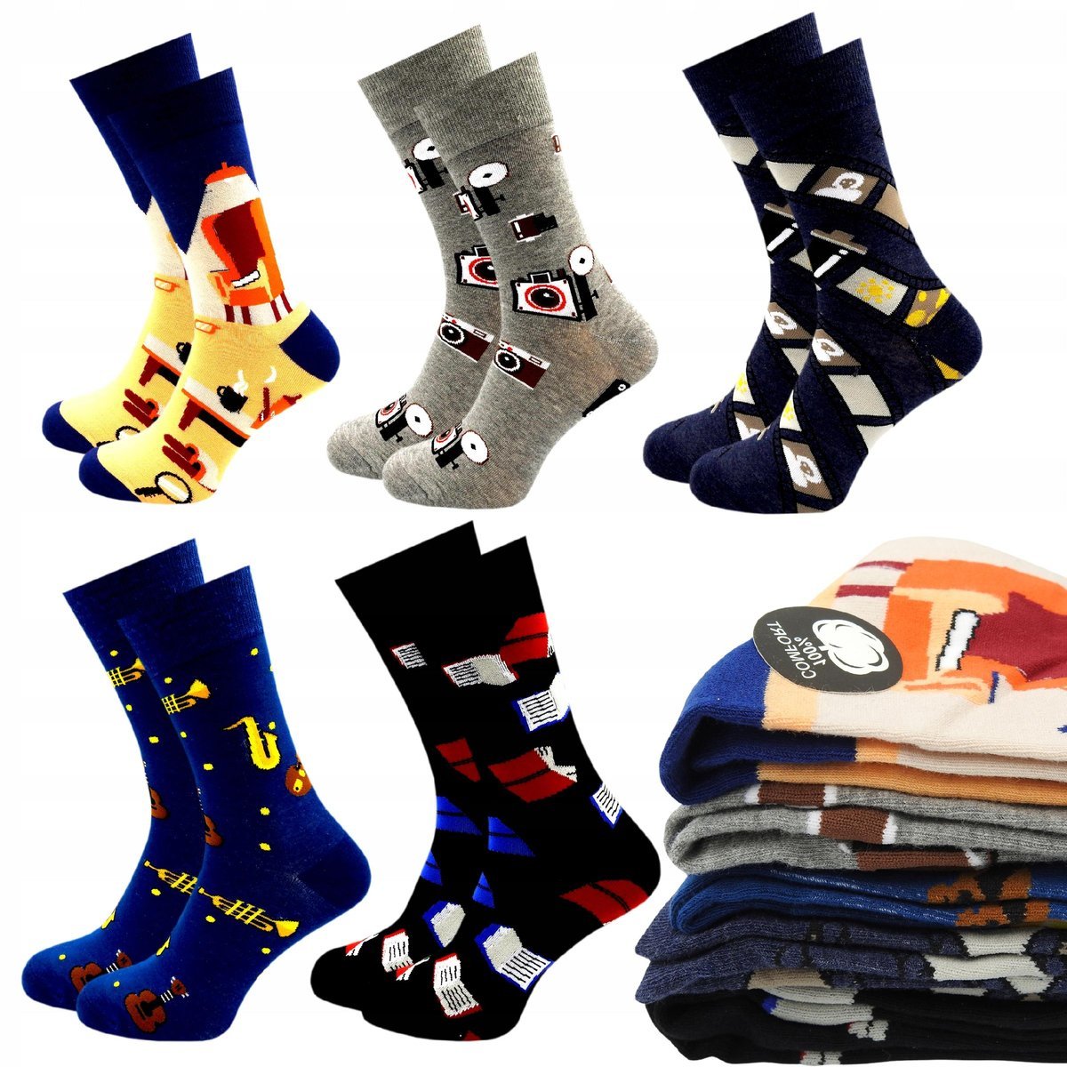 5x Skarpety Męskie Długie Bawełniane Skarpetki Wysokie Kolorowe 43-46