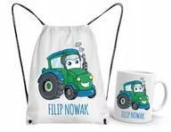 Plecaki worki - Kubek Worek Plecak do przedszkola szkoły zielony traktor Imię - miniaturka - grafika 1