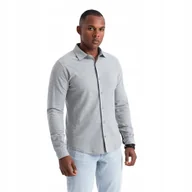 Koszule męskie - Koszula męska bawełniania szara casual slim fit Ombre OM-SHCS-0177 V5 XL - miniaturka - grafika 1