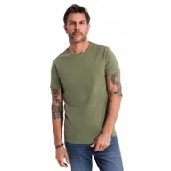 Koszulki męskie - T-shirt męski bawełniany BASIC komfortowy khaki Ombre OM-TSBS-0236 V6 r L - miniaturka - grafika 1