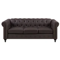 Sofy i kanapy - Beliani Sofa trzyosobowa skóra ekologiczna ciemnobrązowa CHESTERFIELD - miniaturka - grafika 1