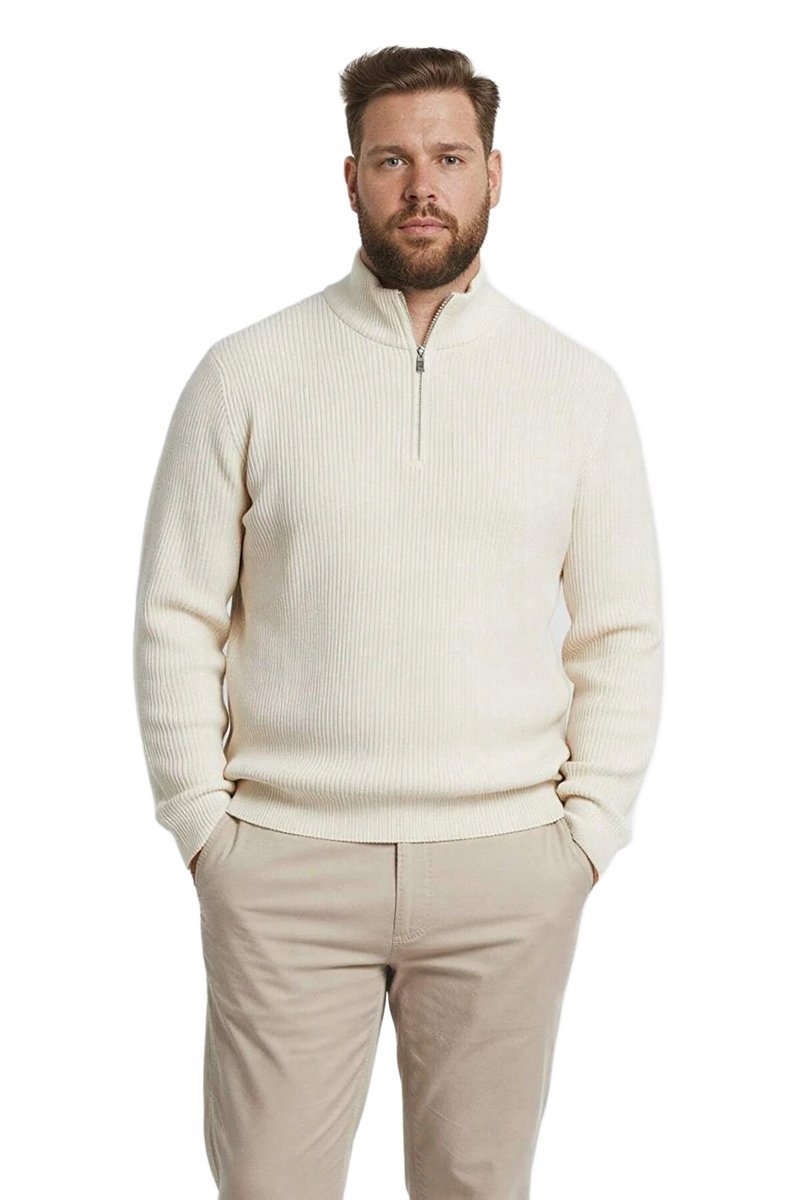 DEFACTO SWETER MĘSKI BEŻOWY PÓŁGOLF Z ZAMKIEM PRĄŻKOWANY XXL 5DA