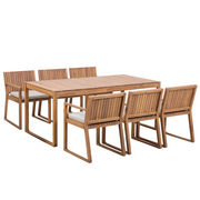 Meble ogrodowe - Zestaw ogrodowy drewniany stół i 6 krzeseł z poduszkami beżowoszarymi SASSARI - miniaturka - grafika 1