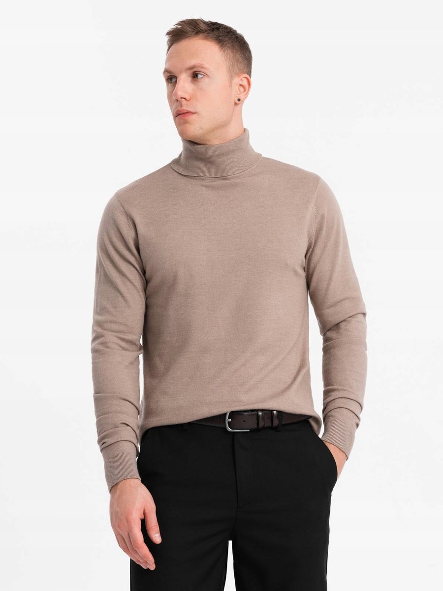 Męski ciemnobeżowy golf z wiskozą wygodny elegancki V3 OM-SWTN-0127 r. M