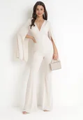 Kombinezony - Beżowy Długi Kombinezon z Szerokimi Rękawami i Odkrytymi Plecami Dasima - miniaturka - grafika 1