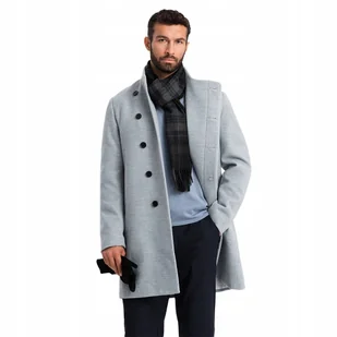 Płaszcz męski z wysokim kołnierzem szary melanż V1 OM-COWC-0120 M - Płaszcze męskie Płaszcz męski z wysokim kołnierzem szary melanż V1 OM-COWC-0120 M - Płaszcze męskie - miniaturka - grafika 1