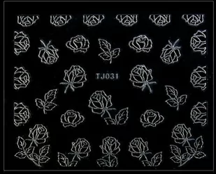Allepaznokcie Naklejki 3D Kwiatki TJ031 czarne ze srebrną obwódką arkusz - Ozdoby do paznokci - miniaturka - grafika 1
