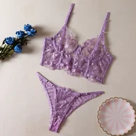 Komplety bielizny - Koronkowy komplet bielizny z pół gorsetem - Fioletowy S - miniaturka - grafika 1