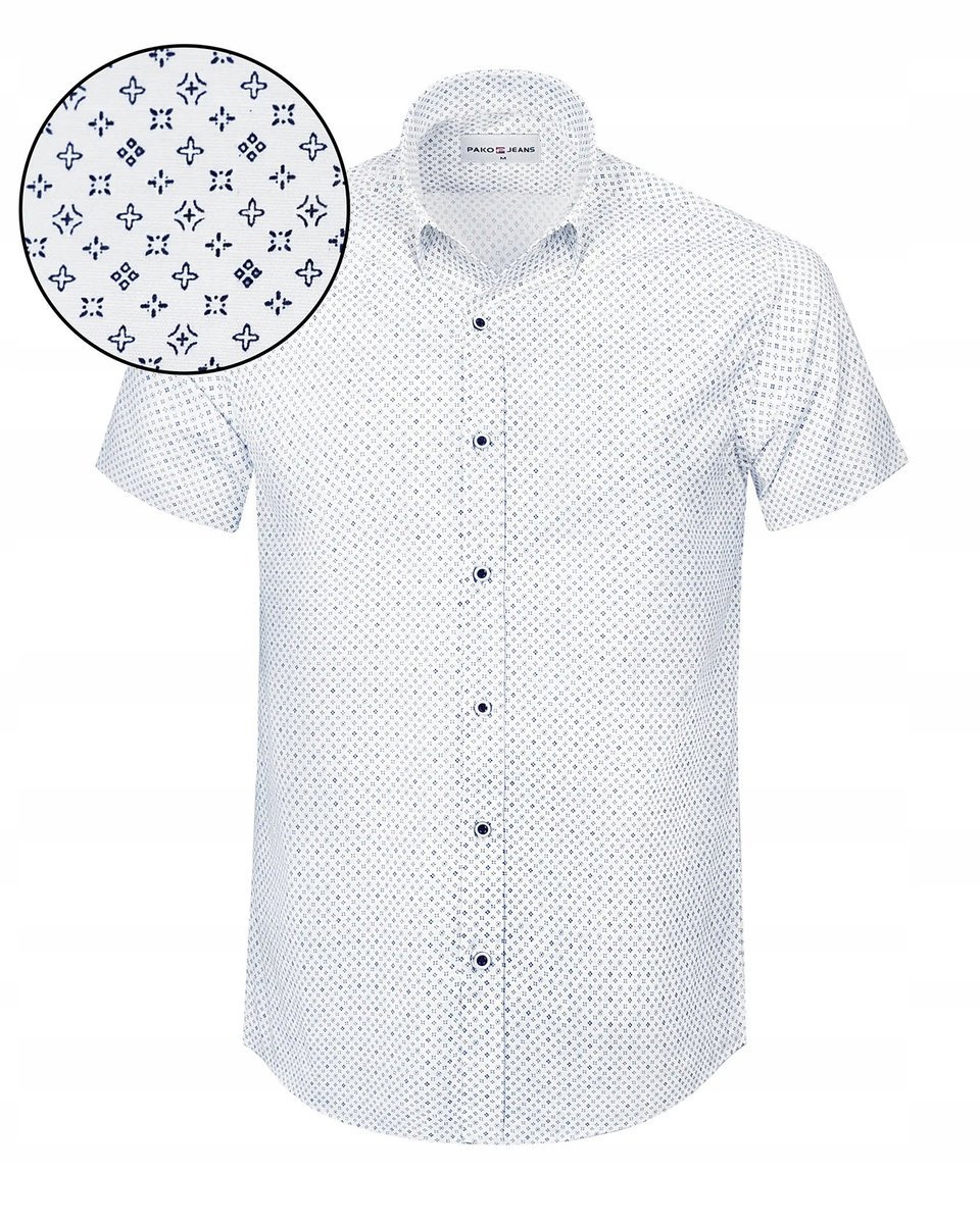 Koszula Męska z Krótkim Rękawem Biała Slim Fit Bawełniana Pako Jeans