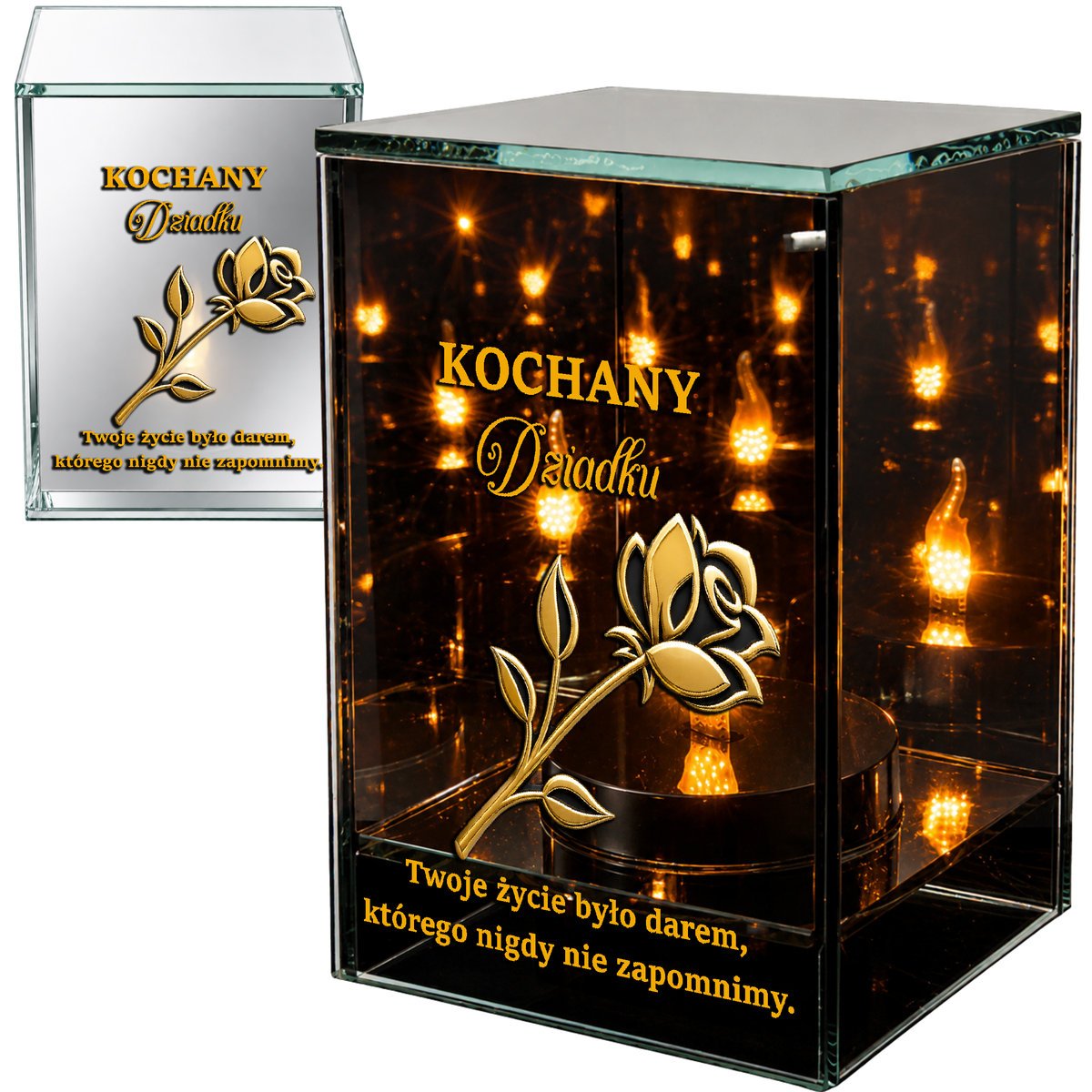 Znicz na Dzień Dziadka Lampion LED Lustrzany Nadruk UV Elegancki 3D