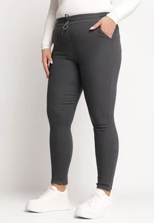 Spodnie damskie - Ciemnoszare Klasyczne Spodnie z Prostymi Nogawkami i Gumką w Pasie Ovalina - grafika 1