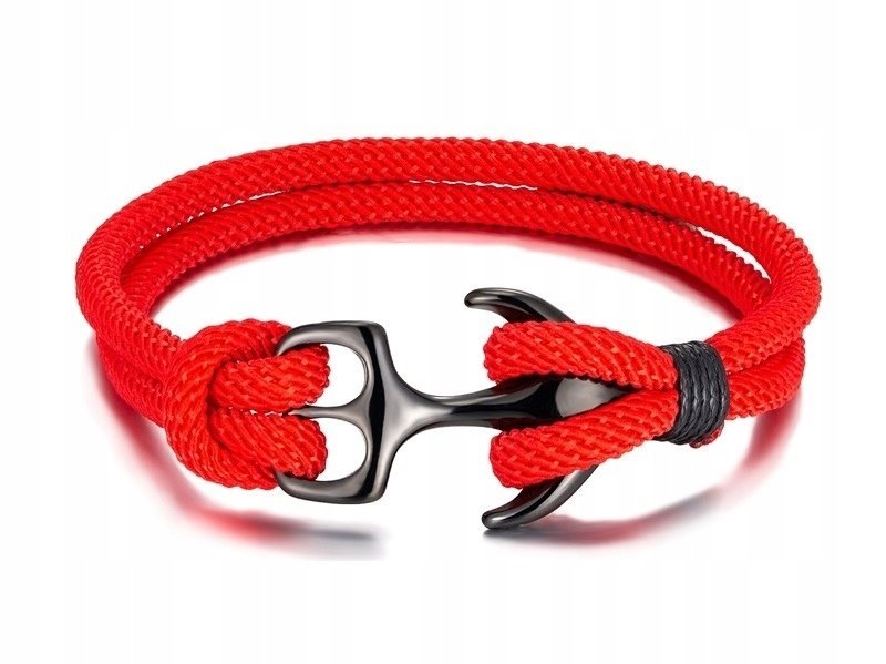 Nowa męska bransoleta kotwica - survivalowy styl bransoletka czerwona 19 cm
