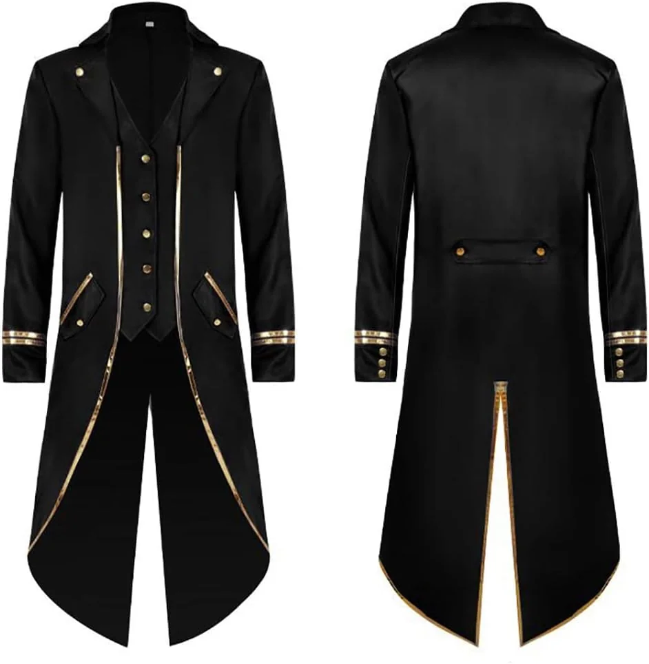 Płaszcz Męski Frak Steampunkowy Gotycki Elegancki Wzorzysty Czarny 2XL