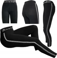 Legginsy - Legginsy Lampas Czarne Bambus Modne Getry Nadruk Napisy Kobiece Casual S/M - miniaturka - grafika 1