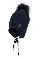 Czapki damskie - Sterntaler Dziewczęca czapka z pomponem Strass-Herz czapka, granatowa, 41 - miniaturka - grafika 1
