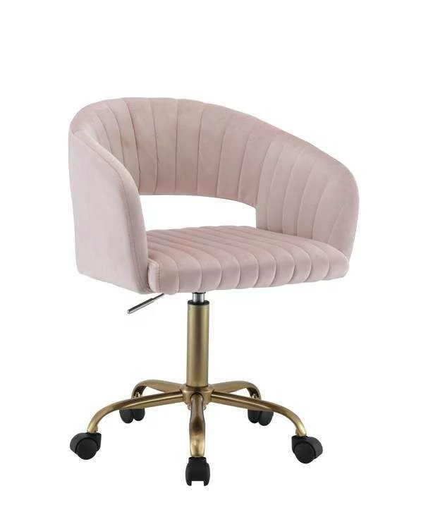 Mały fotel obrotowy w stylu glamour z przeszyciami COMBO pudrowy róż velvet  - Ceny i opinie na Skapiec.pl