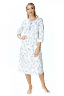 Bawełniana biała koszula nocna damska Helena : Kolor - Niebieski + Druk, Rozmiar - 54 - Koszule damskie - miniaturka - grafika 1