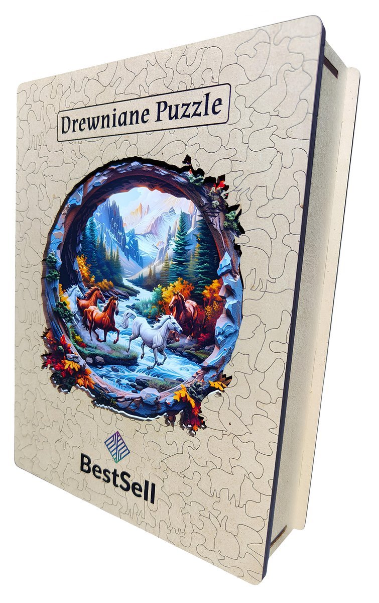 DREWNIANE PUZZLE BESTSELL GALOPUJĄCE KONIE RUMAKI KRAJOBRAZ PUZLE DLA DZIECI DOROSŁYCH PREZENT URODZINY ROCZNICA