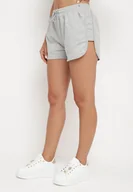 Spodenki damskie - Jasnoszare Dresowe Szorty z Bawełną High Waist Floratess - miniaturka - grafika 1