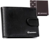 Portfele - Męski skórzany portfel Rovicky na karty i dokumenty z ochroną RFID elegancka portmonetka na zatrzask, czarny - miniaturka - grafika 1