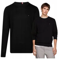 Swetry męskie - TOMMY HILFIGER Sweter Męski Czarny Bawełna Okrągły Dekolt Klasyczny r. XXL - miniaturka - grafika 1