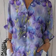 Koszule damskie - TEMU Elegancka Koszula Damska Edycja Specjalna - Długi Rękaw, Zapinana na Guziki, Kołnierzyk, Średnia Elastyczność, Pranie w Praniu Maszynowym, - miniaturka - grafika 1