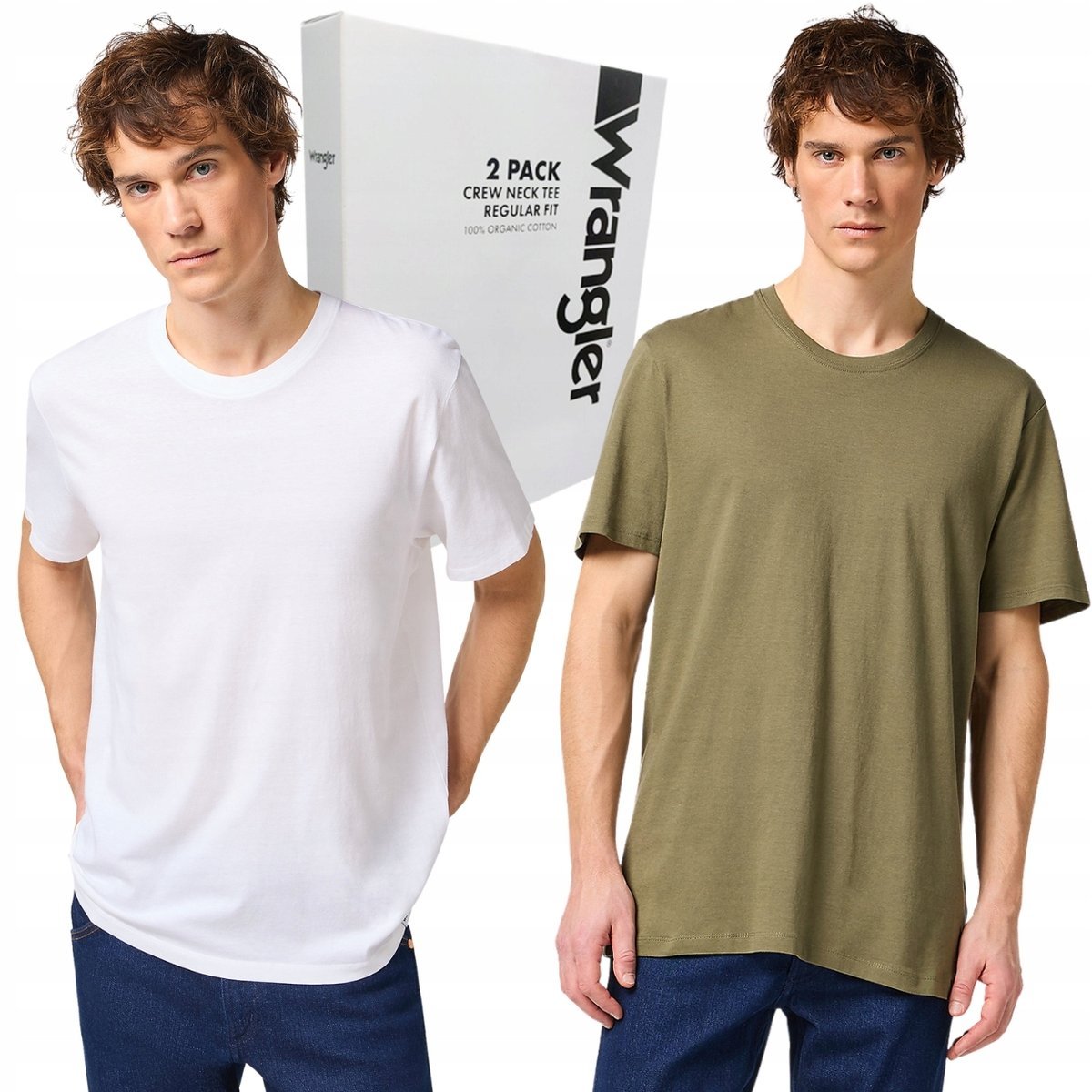 Wrangler 2 PACK Olive/White dwupak T-shirt 2 bawełniane koszulki box 4XL