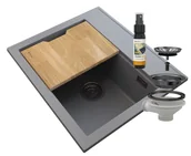 Zlewozmywaki - Granitan Foxal Szary Zlewozmywak Granitowy Syfon Czarny - miniaturka - grafika 1