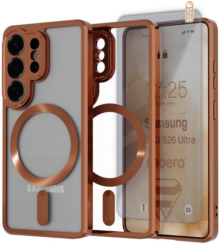 SUPERO Etui Supero MagSafe do Samsung Galaxy S26 Ultra, przezroczysto-pomarańczowe + szkło