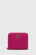 Portfele - Pinko portfel skórzany damski kolor różowy - miniaturka - grafika 1