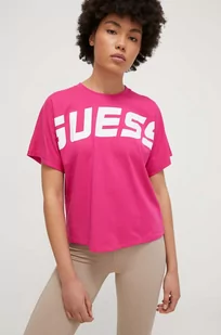 Guess t-shirt damski kolor fioletowy - Koszulki sportowe damskie - miniaturka - grafika 1