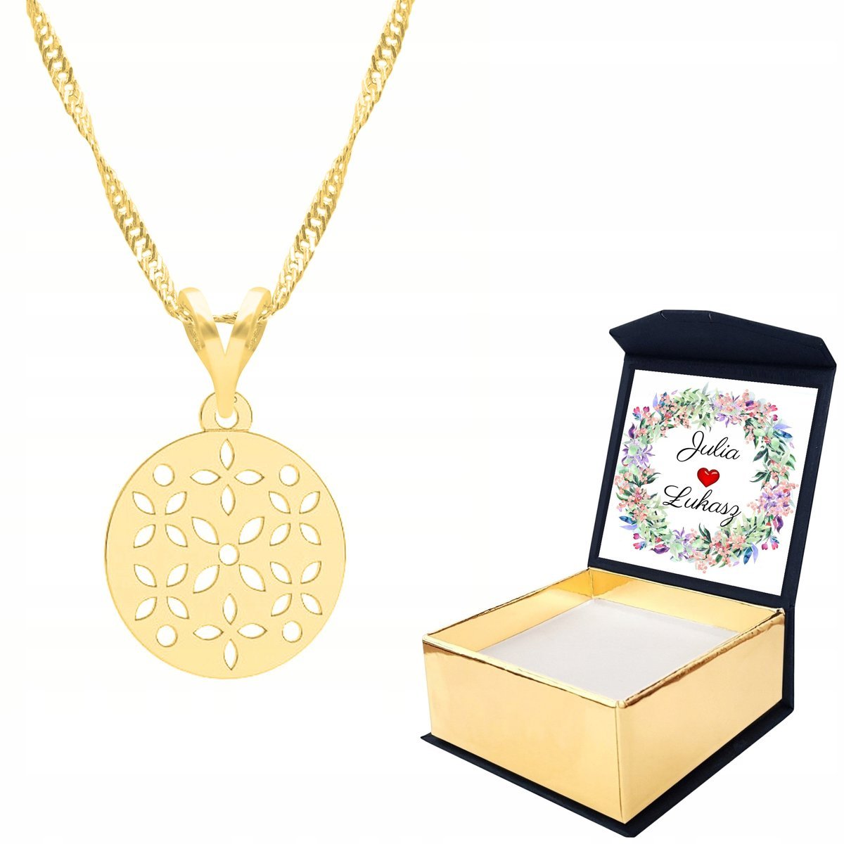 Naszyjnik złoty 925 Kwiatek Kwiat + WŁASNY NADRUK