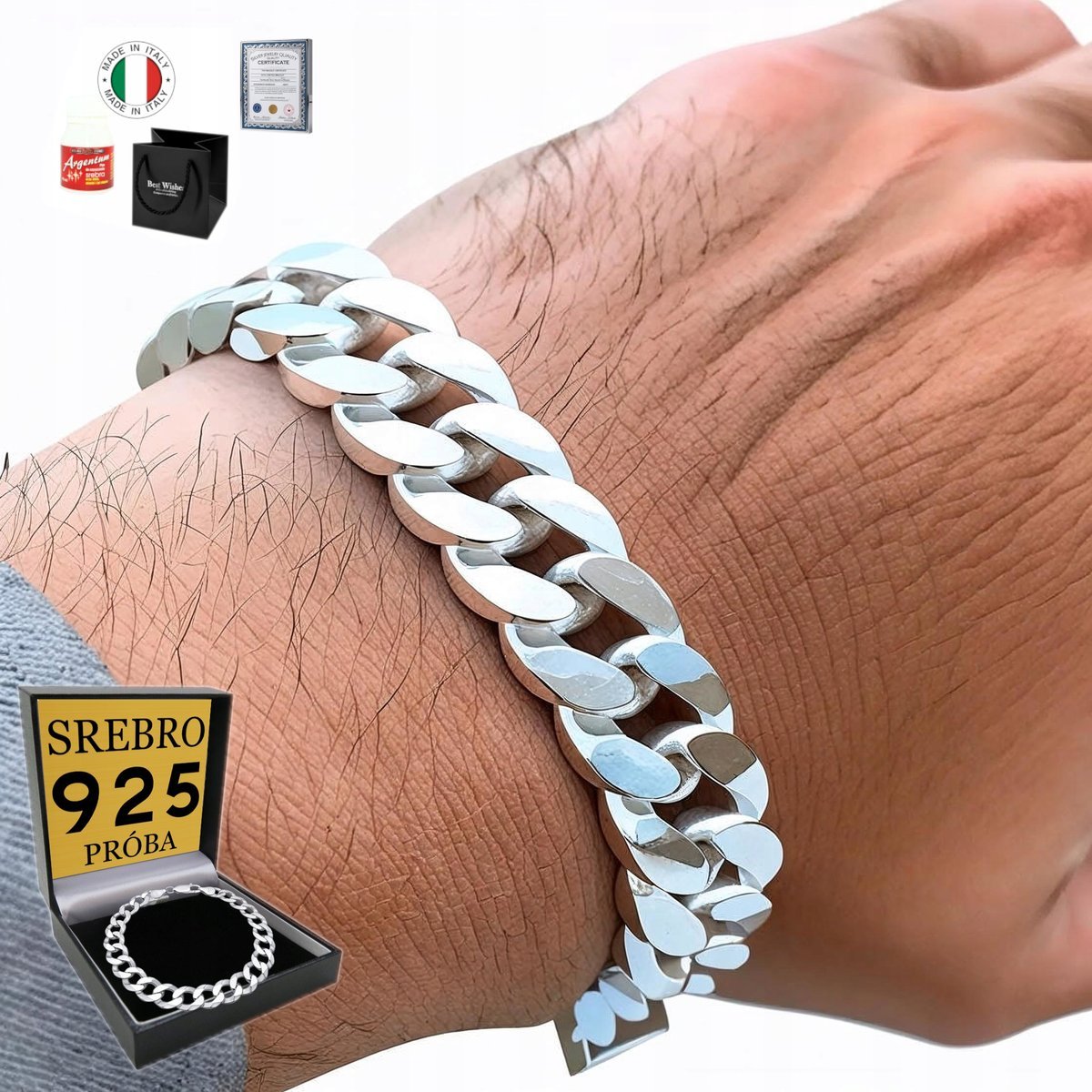 GRUBA Bransoletka Srebrna Męska SREBRO 925 Pancerka 11mm Na Prezent WŁOSKA