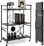Wózki kuchenne - COSTWAY Składany wózek do serwowania z 3 poziomami, mobilny wózek kuchenny, wózek, 72,5 x 33 x 93,5 cm, solidna metalowa półka, wózek do przechowywania do kuchni, salonu, garażu, czarny - miniaturka - grafika 1