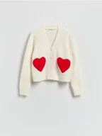 Swetry damskie - Reserved - Kardigan z haftem - kremowy - miniaturka - grafika 1