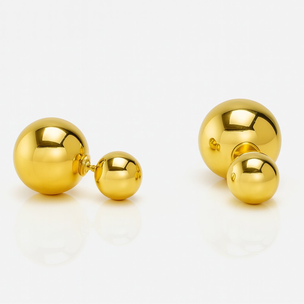 Kolczyki Ava Złote Kulki Dwustronne 8 i 12 mm Wkręty Front-Back Stal 316L Antyalergiczna Prezent dla Niej