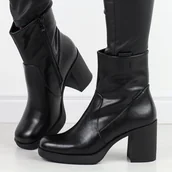 Botki damskie - Czarne skórzane botki damskie na słupku Sergio Leone Bt671-S - miniaturka - grafika 1